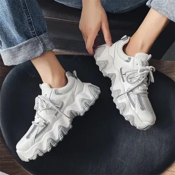 

2020 new men's shoes wave tide shoes reflective sports thick-soled casual shoes lace-up breathable running shoes