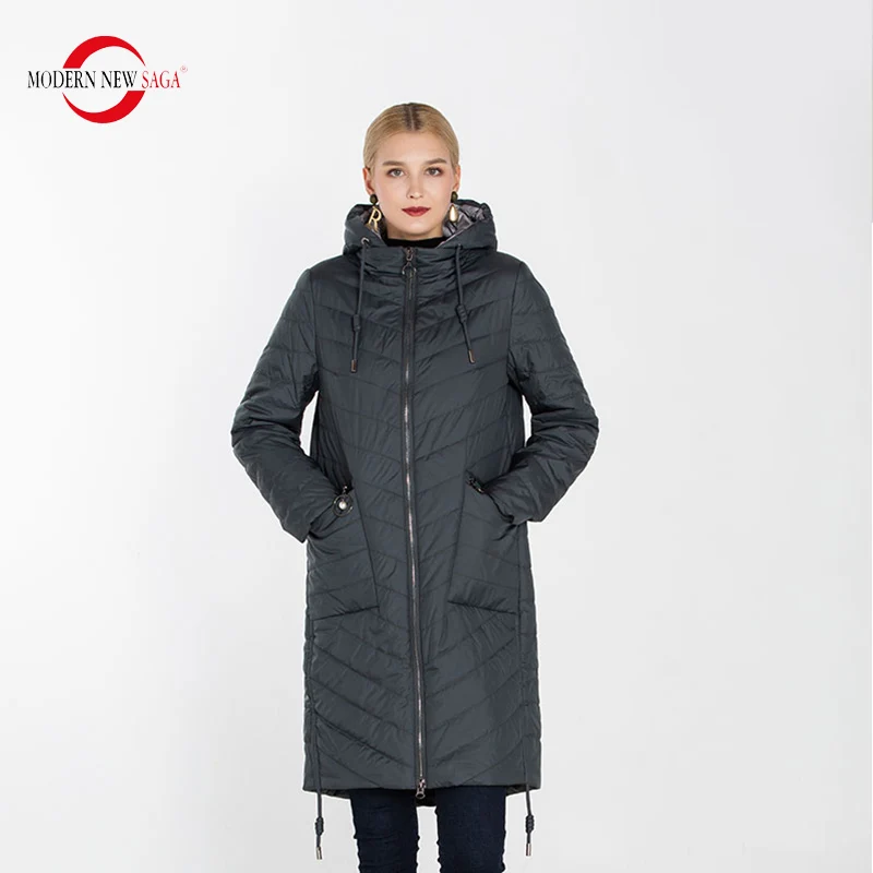 Dark Green MODERN NEW SAGA Женское Пальто Осень Теплая Длинная Куртка Хлопковое Стеганое Пальто Синтепон Парка Женская Куртка Женская Зимняя Большой Размер Парки Женские Осень Зима Женские Зимние Пальто - Цвет: Dark Green