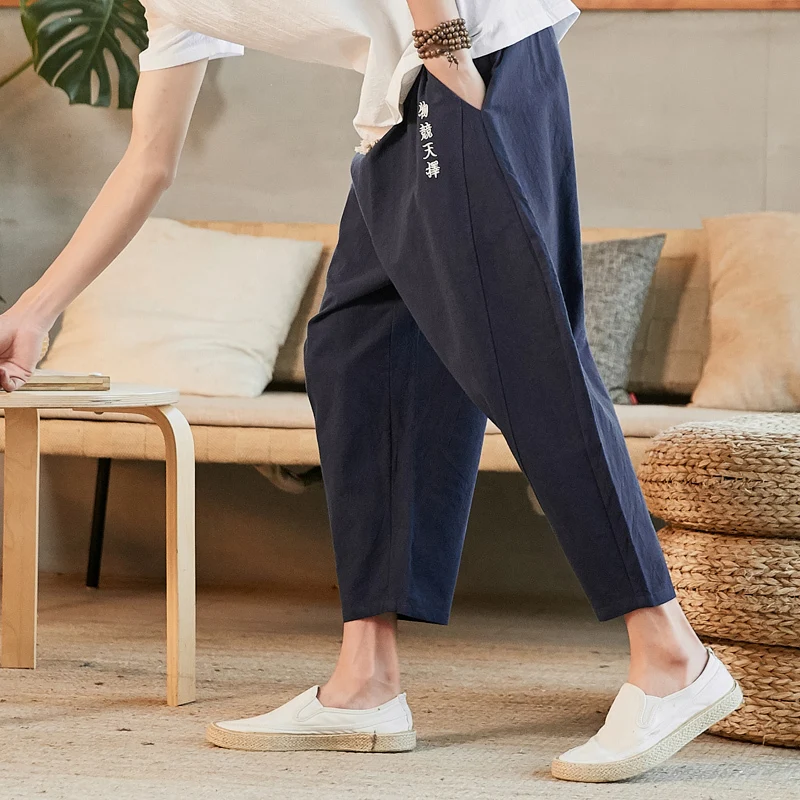 Autumn In National Customs Men's Wear Embroidery Cotton Flax Nine Part Pants Male Will Code C229 /dk113 Chinese elements