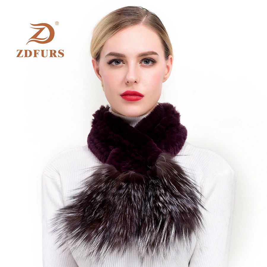 ZDFURS* Новинка зима Настоящий мех кролика шарф женские модные меховые шарфы серебряные лисы мех вязаные обертывания многоцветный