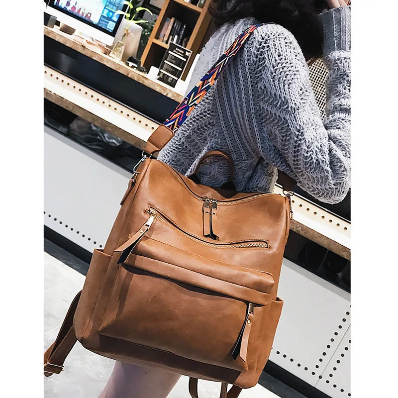Bag Backpack Rucksack Schoolbag Shoulder Fashion Womens PU for Female Retro