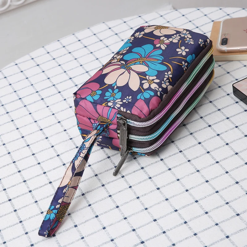 Женская сумочка, трехслойный Длинный кошелек на молнии, большой кошелек для монет, тканевая сумка для мобильного телефона - Цвет: Purple orchid