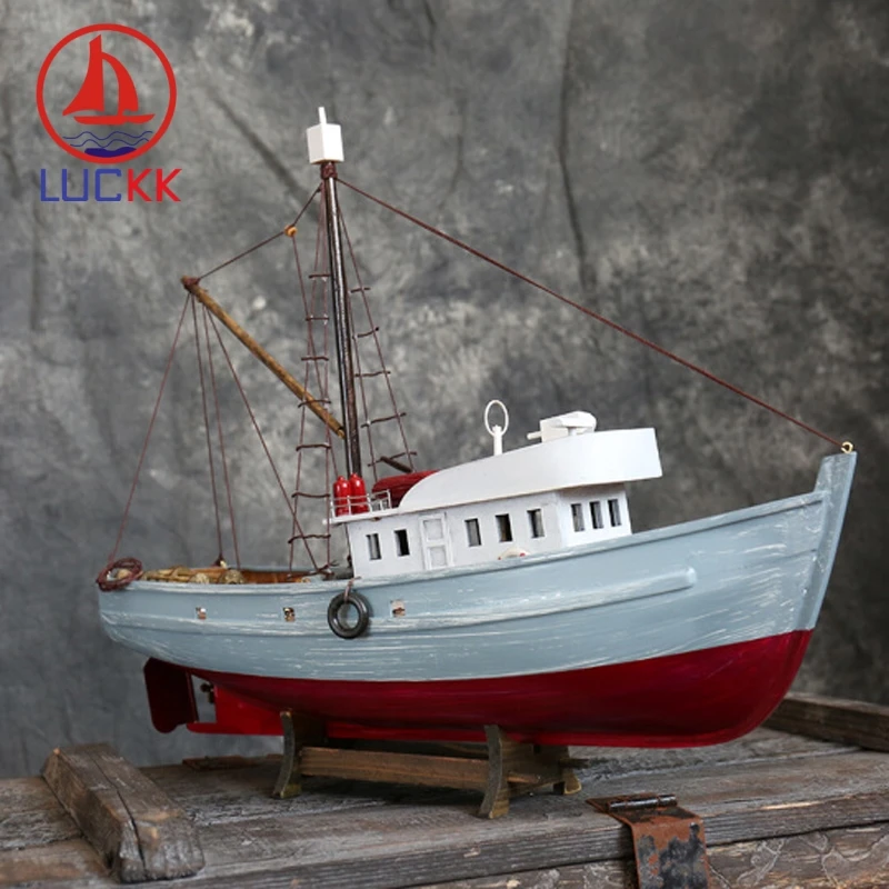 LUCKK ручной работы винтажная рыбацкая лодка моделирование модель украшения дома Средиземноморский стиль твердой древесины ремесло ручной узор подарки