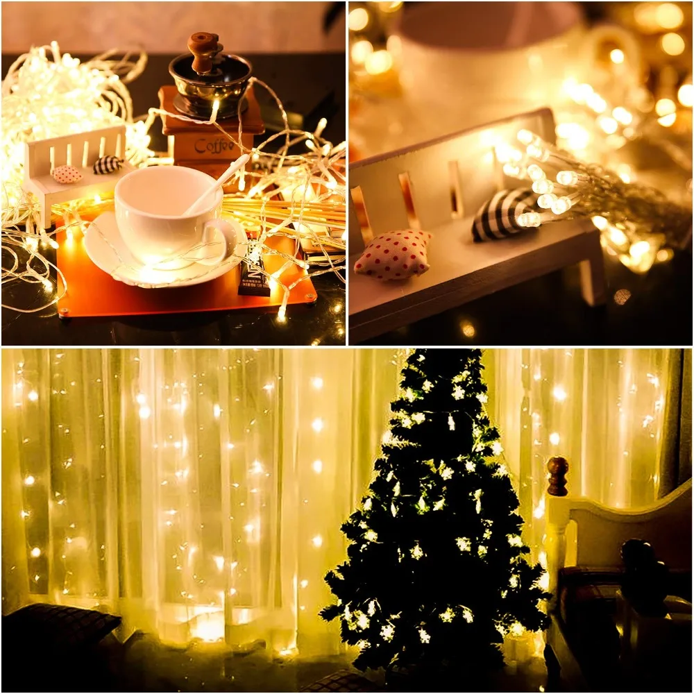 Solar Curtain String Lights 300 LED Window String Lights with 8 Modes Remote Controller Decorative Lighting