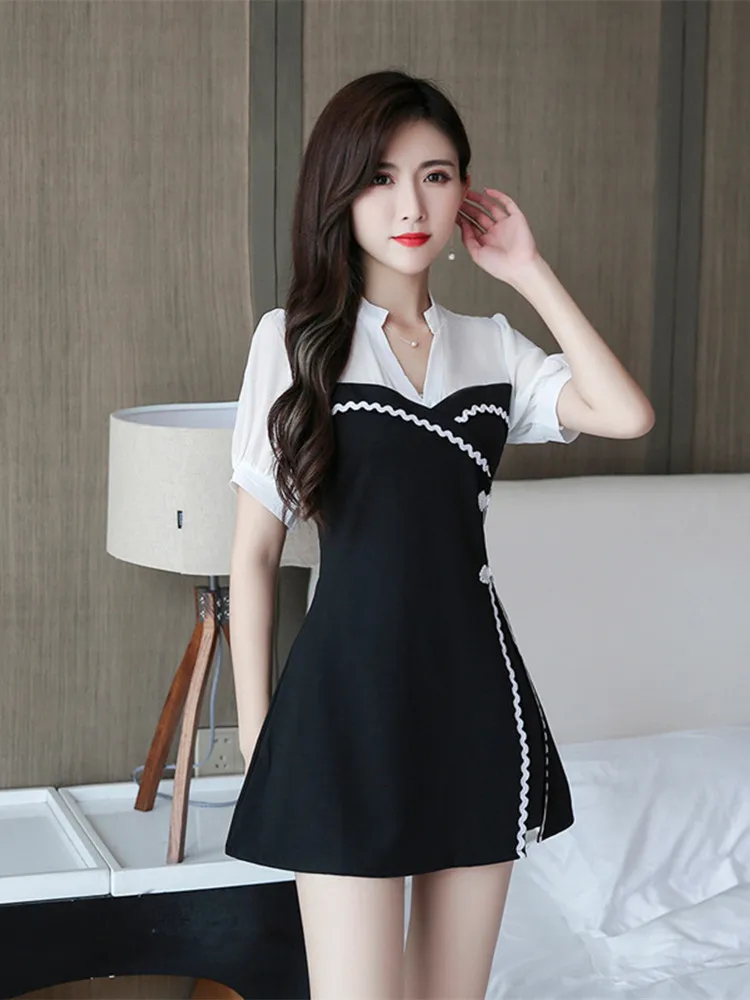 Chinese style outfits simple retro cheongsam two-piece massage technician pedicure health care sets female