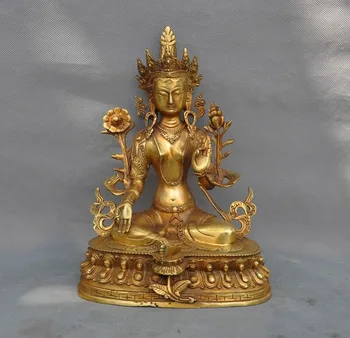 

wedding decoration Old Tibetan Buddhism Gilt Bronze Green Tara Guanyin KuanYin Buddha Gods Statue