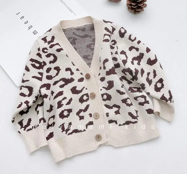 

2019 New Boys Girls Leopard Knitted Sweater Winter Autumn Cotton Fashion Kids Sweaters 1-6t