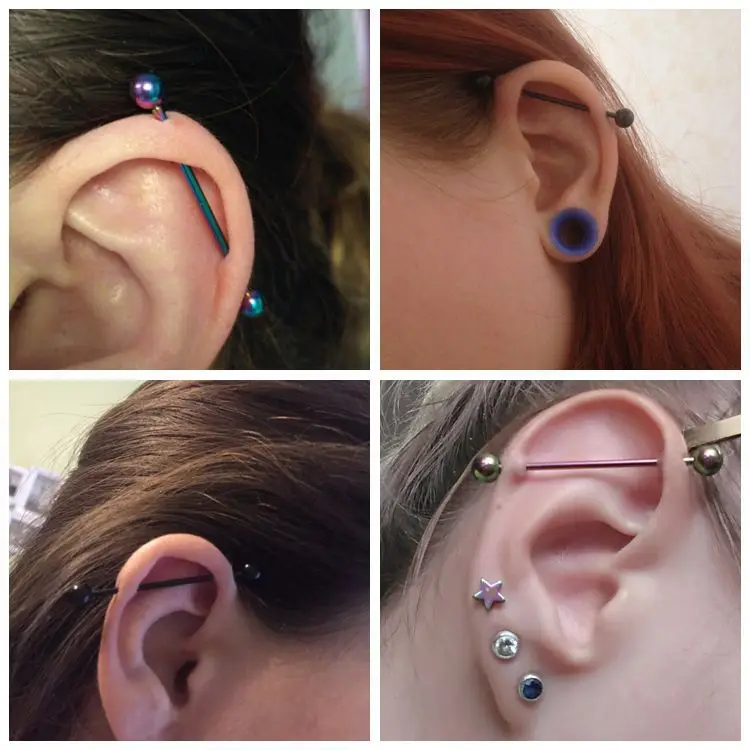 UOTOP 1PC Surgical Stainless Steel Ear Cartilage Piercing Industrial Barbell Earring for Women Men Sexy Party Body Jewelry