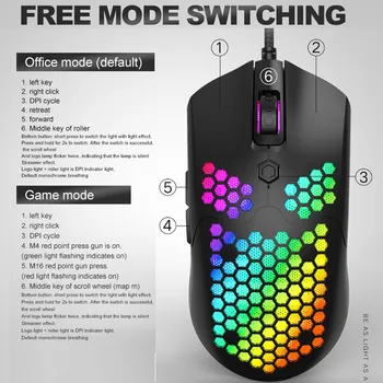 

Lightweight Wired Mouse Hollow-out Gaming Mouce Mice 16000DPI Adjustable 7 Key PAW3325 Sensor Professional Gaming / Design Mouse