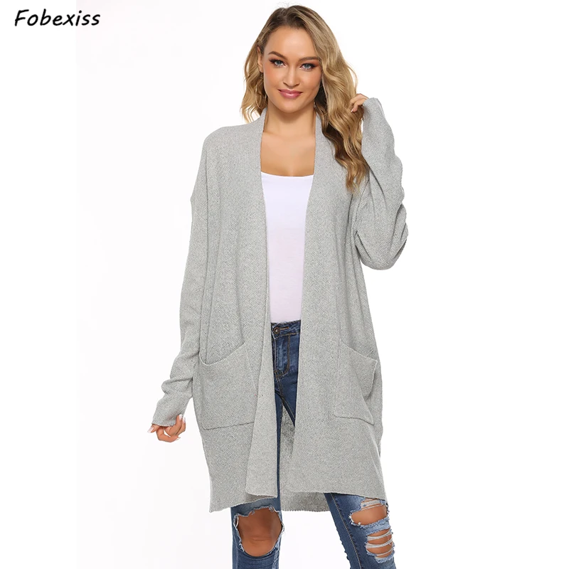 

Grey Long Cardigan Woman Open Sweater Long Sleeve Pockets Oversized Knitted Cardigan Autumn Clothes 2019 Casual Woman Cardigan