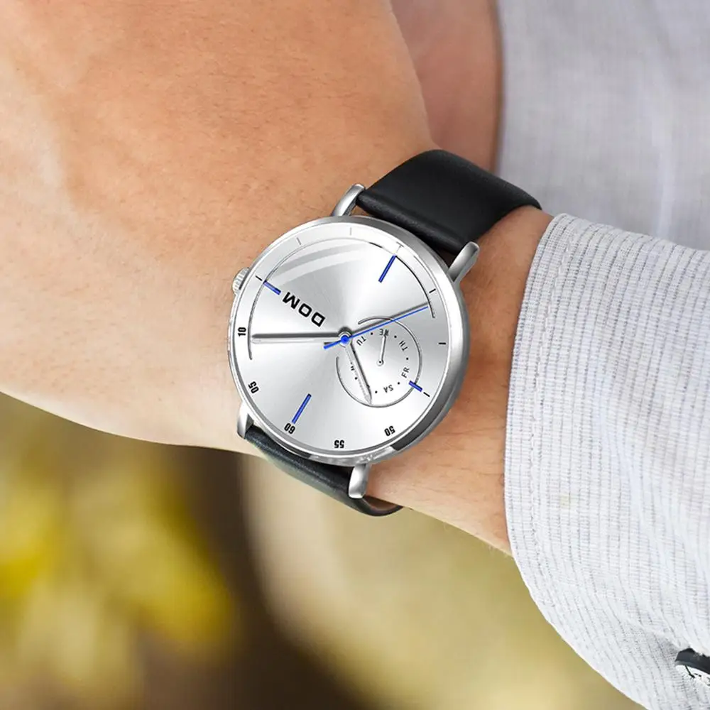 

Mens Waterproof Watches Leather Strap Slim Quartz Casual Business Mens Wrist Watch Top Brand Male DOM Fashion M-1273