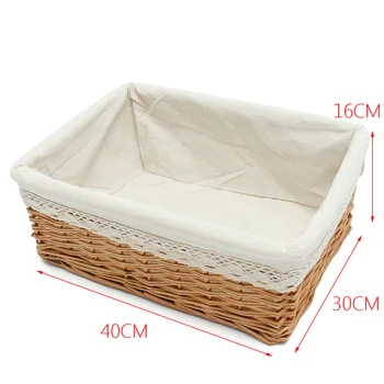 

40*30*16cm Multipurpose Rectangular Wicker Storage Basket with Removable Washable Liner Willow Woven Containers - Size L