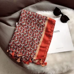 2022 Spain Fashion Petal Floral Tassel Viscose Scarf Lady Print Soft Hijab Shawls and Wraps Female Foulards Echarpe Muslim Snood