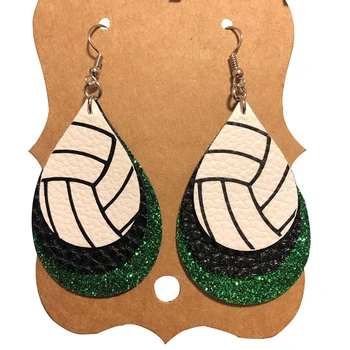 

Custom Made To Order Layered Volleyball Color Faux Leather Earrings Glitter School Spirit Lightweight Team Colors