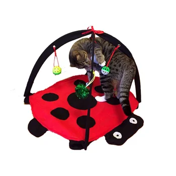 

Cat Play Tent Foldable Removable Multi-functional Cat Play Tent Ladybug Pet Pad Kitten Padded Bed for Camping Home Outdoor