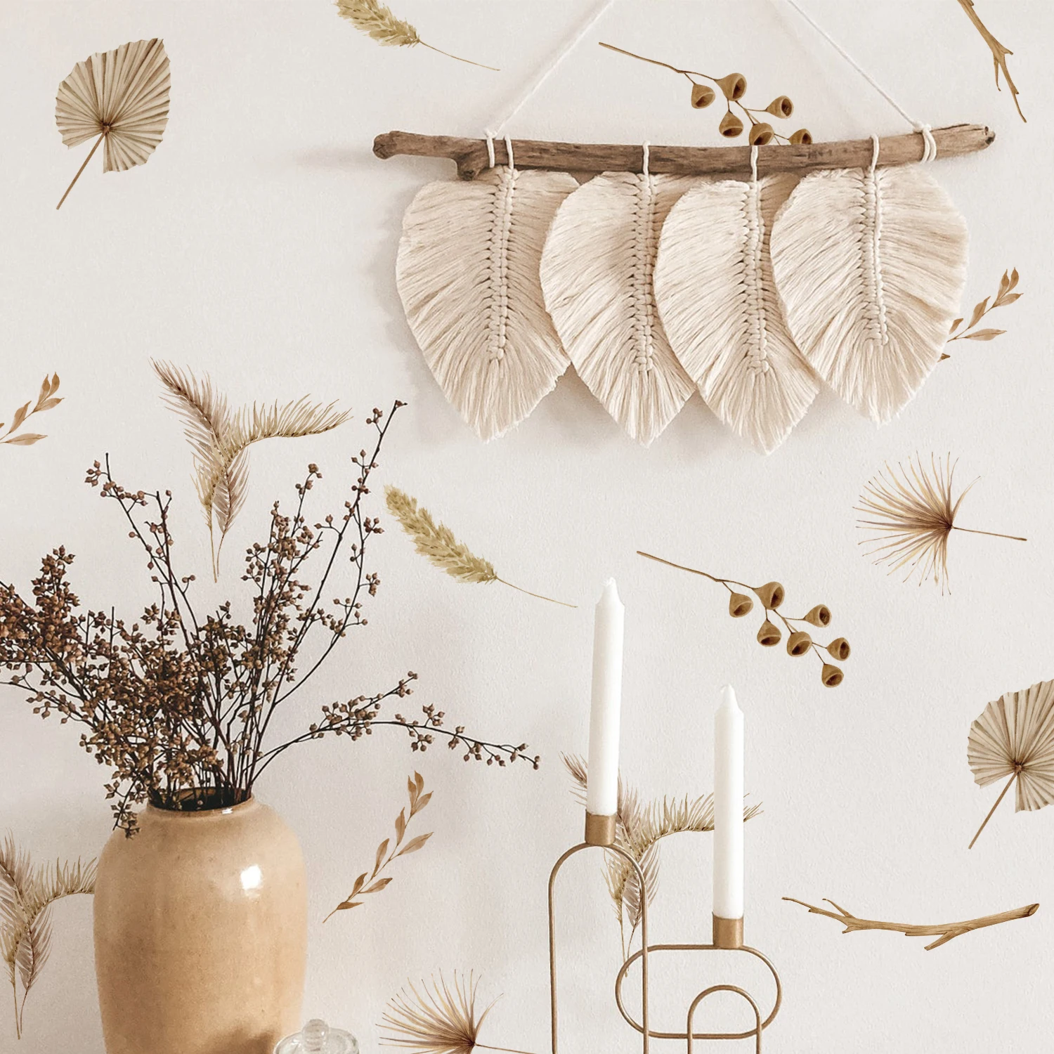 Boho Dry Floral Wall Stickers for Living Room Kids Kitchen Decal Baby Nursery Murals Art Nordic Home Decorations | Дом и сад
