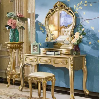 

Champagne gold European dressing table bedroom small mini princess luxury dressing table mirror