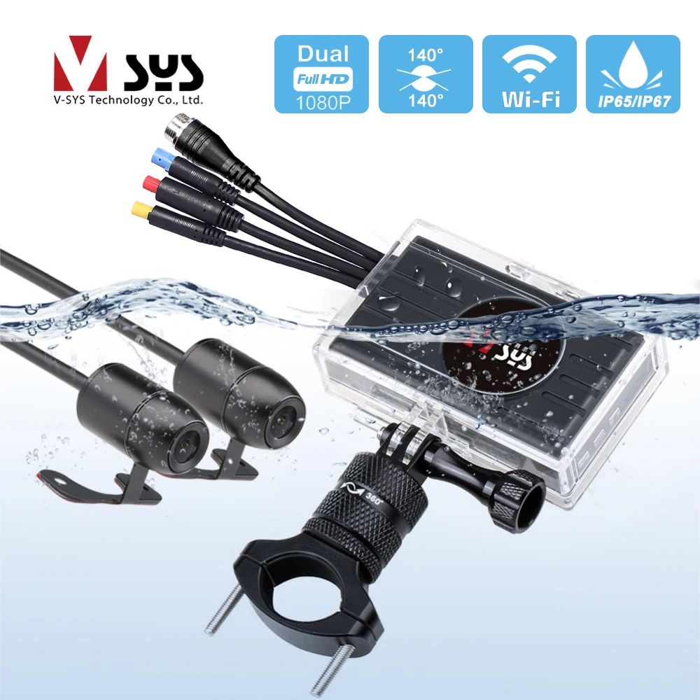 SYS VSYS Moto Cam M2F 3,0 ''LCD WiFi Dual 1080P мотоциклетная видеорегистратор для переднего и заднего вида водонепроницаемые камеры GPS трек SYS VSYS Moto Cam M2F 3,0 ''LCD WiFi Dual 1080P мотоциклетная видеорегистратор для переднего и заднего вида водонепроницаемые камеры GPS трек