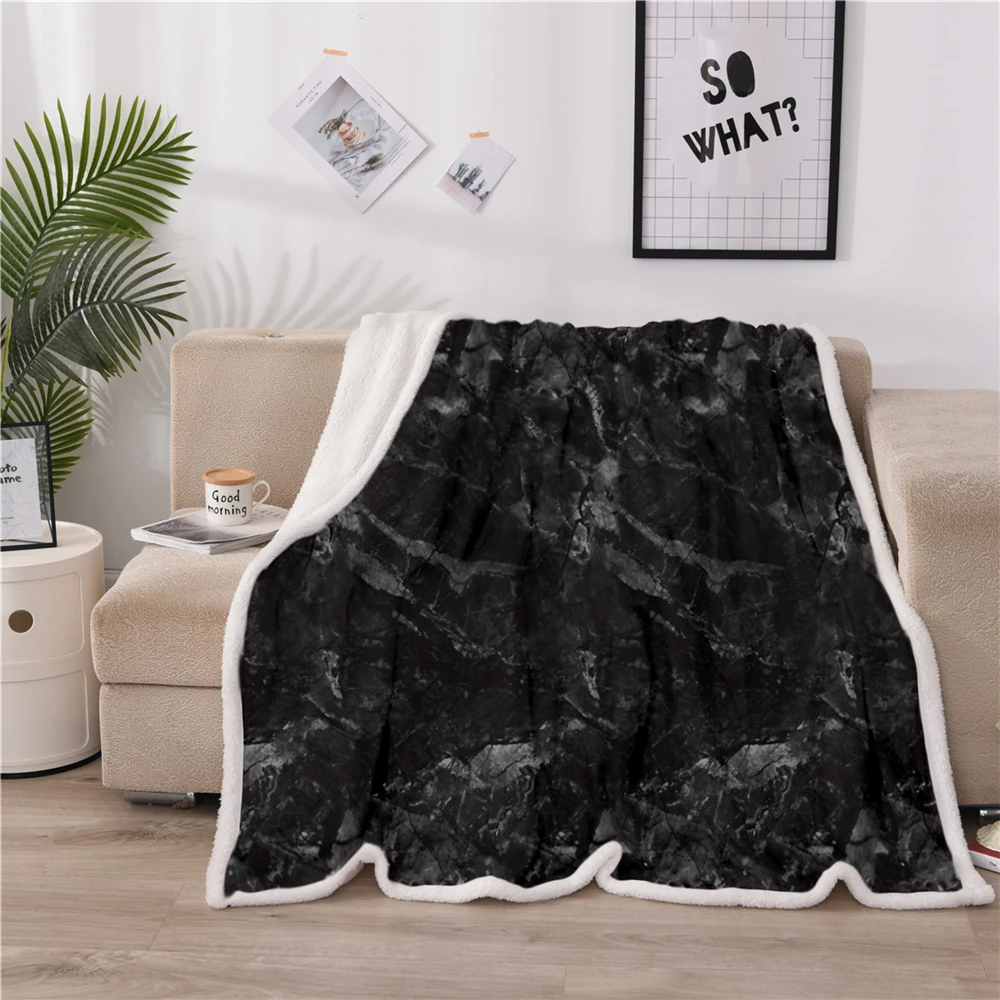 Black marble Принт с рождественским оленем, Флисовое одеяло, теплое рождественское декоративное покрывало для автомобиля, покрывало, одеяло из искусственного меха - Цвет: Black marble