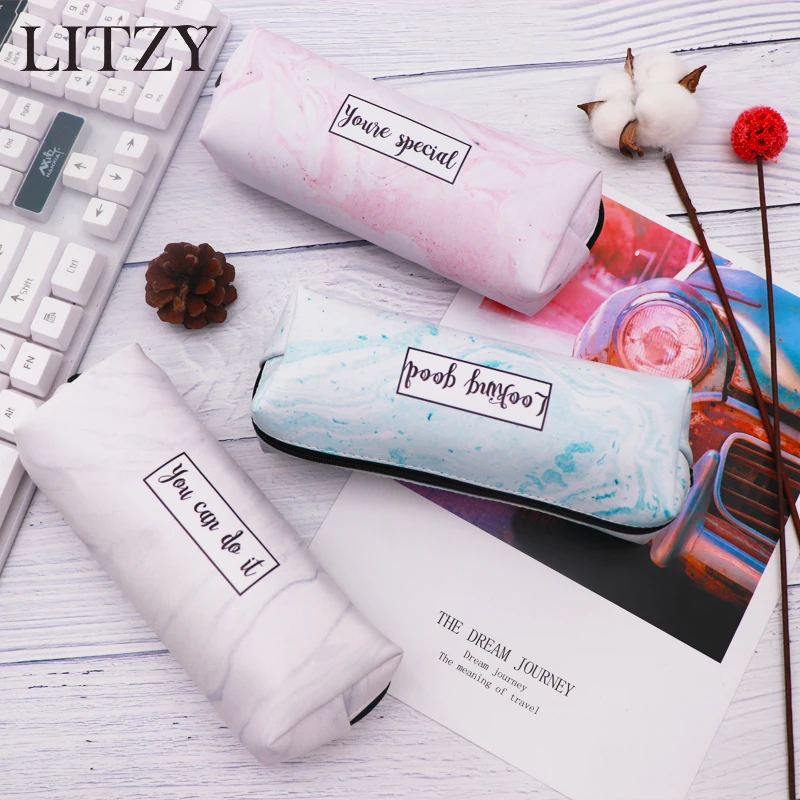 

Marble Pencil Case School Cute Pencil Cases for Girls Boy Kawaii Leather Big Pen Bag PencilCase Pouch School Stationery
