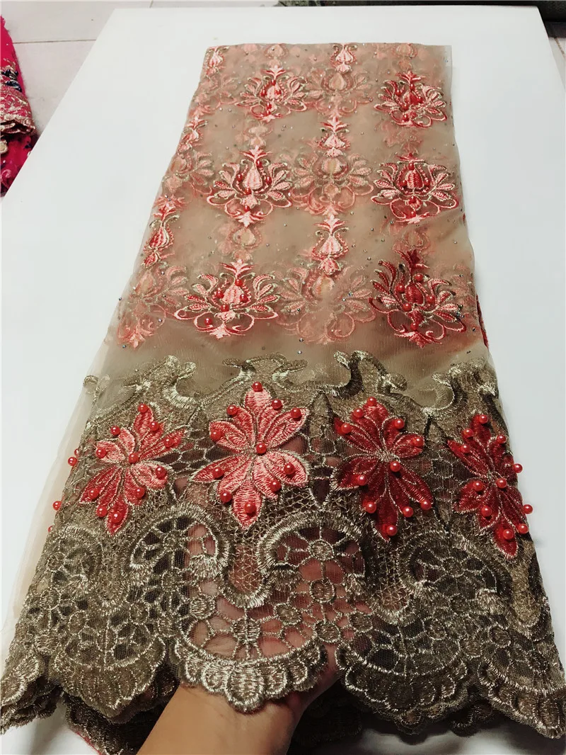 

5 yards lace fabric Bead high quality french lace for wedding dress free shipping