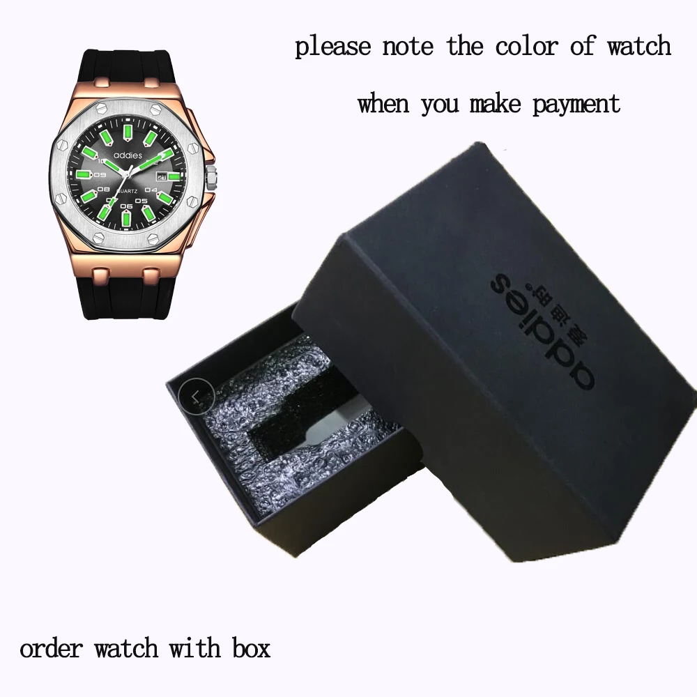 BLACK-GOLD-BOX Addies часы мужские s мужские наручные часы холодные светящиеся 30 м водонепроницаемые часы черный резиновый ремешок повседневные деловые наручные часы - Цвет: BLACK-GOLD-BOX