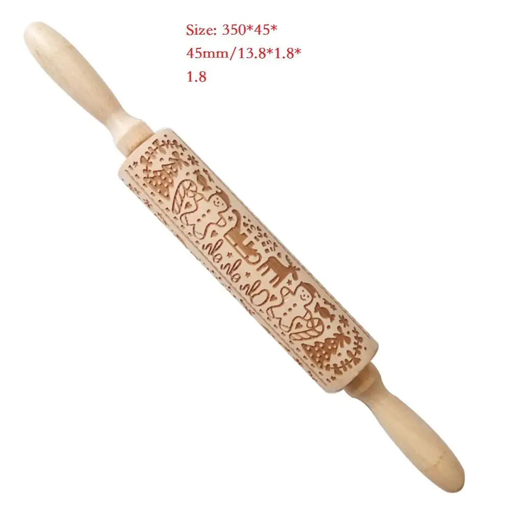 1PC h Christmas Rolling Pin Dough Wooden Christmas Embossing Rolling Pin Stick Baking Pastry Tool Christmas Decoration for Home - Цвет: 1PC h