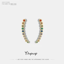 Yhpup Trendy Simple Design Copper Colorful Stud Earrings Rainbow Luxury Zircon Earrings for Women Office Party Jewelry Gift