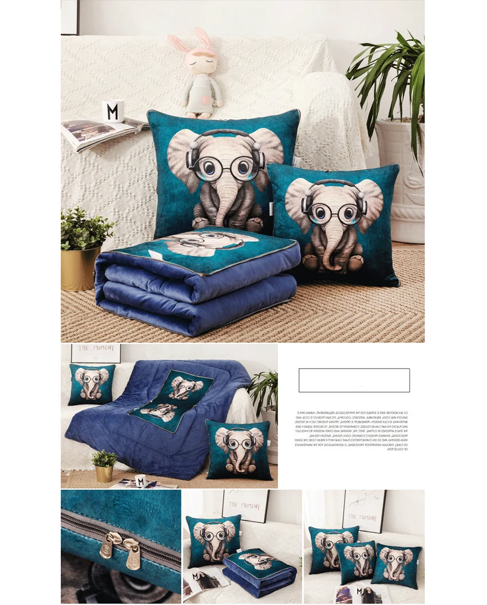 Animal Plush Washable 3D Multi-function Pillow Quilt Four Seasons Universal Big Code Skin Affinity Comfortable Sofa Pillow