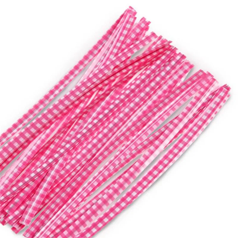 Посылка для выпечки, цветная полоска для галстука, мешки для хлеба, веревка для галстука, леденец, герметичная упаковка, мешки для дня рождения, ленты для свадьбы - Цвет: Pink