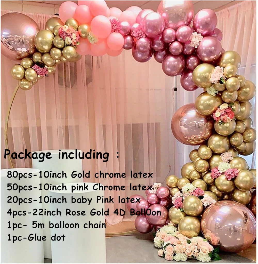 146pcs-Chrome-Gold-Rose-Pastel-Baby-Pink-Balloons-Garland-Arch-Kit-4D-Rose-Balloon-For-Birthday_副本