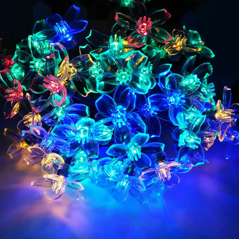 50 LED Solar Flower Fairy String Light Blossom Waterproof Outdoor Party Decor Christmas Tree Hanging Ornaments Decoration