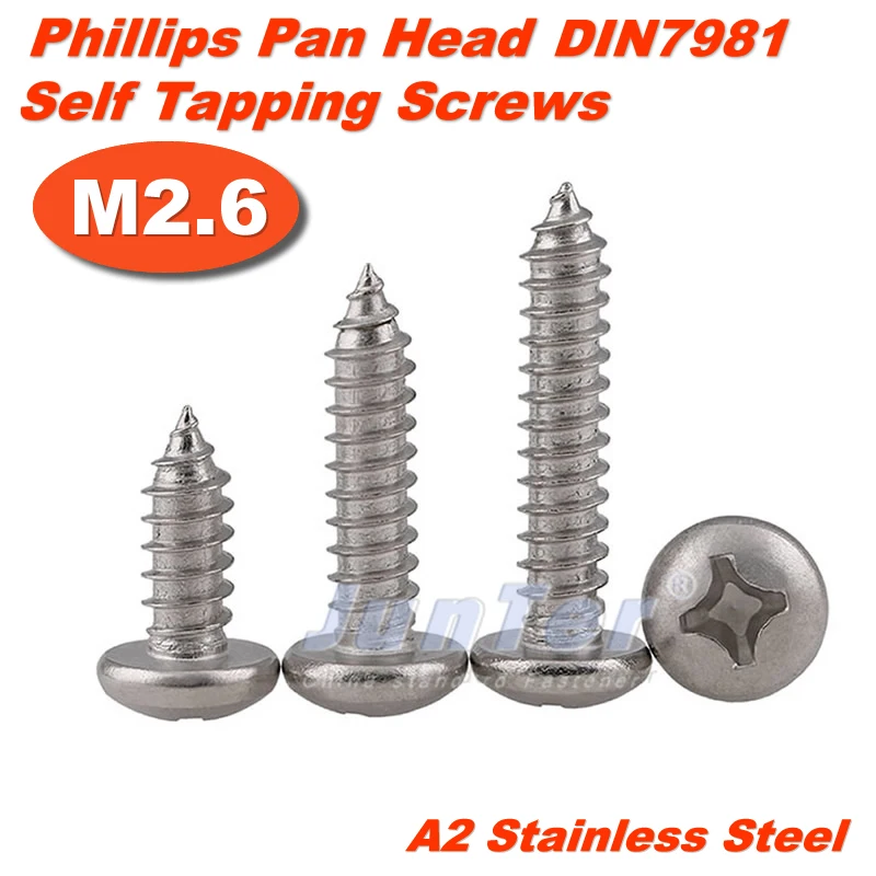 

1000 шт./лот M2.6 (2,6 мм) DIN7981 A2 Саморезы Из Нержавеющей Стали Phillips