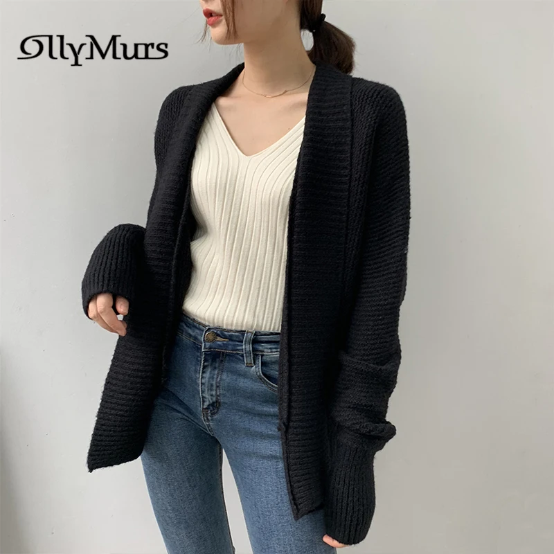 

Long Sleeve Elegant Cardigan Sweaters KM019 Solid Elegant Ladies Outerwear Autumn Fashionable Wool Loose Knitted Sweater 2020