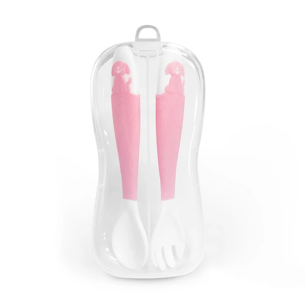 Pink with Case Детская посуда набор ложка и вилка с дорожным чехлом для малышей Дети кормления тренировочная ложка гибкие мягкие ложки для самостоятельного кормления - Цвет: Pink with Case