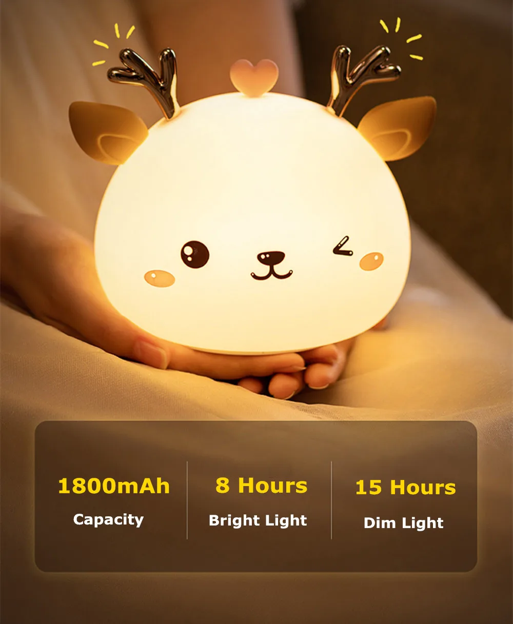 nite light Animal Night Light Silicone Deer Cloud Rabbit Cat Lamp Touch Sensor Remote Control RGB LED Night Lamp for Children Kid Baby Gift bathroom night light