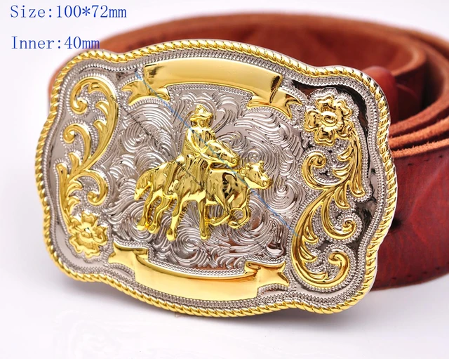 Western Gold Silver Buckle Rodeo Cowboy 2'' 