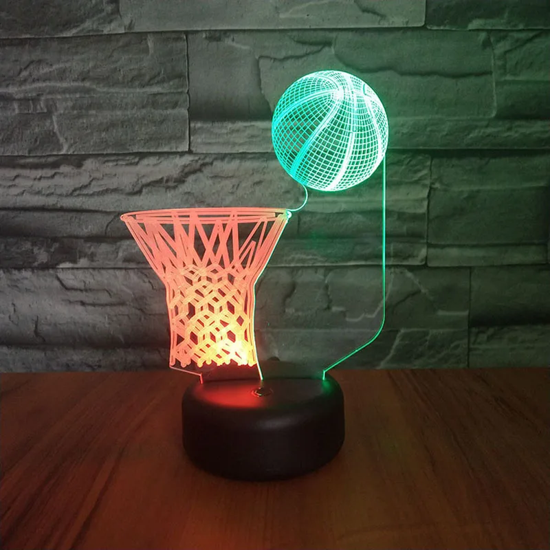 Спортивный баскетбольный светодиодный ночник, Многоцветный 3D светильник, прикроватный столик, лампа для спальни, украшение для детей, подарки, Прямая поставка