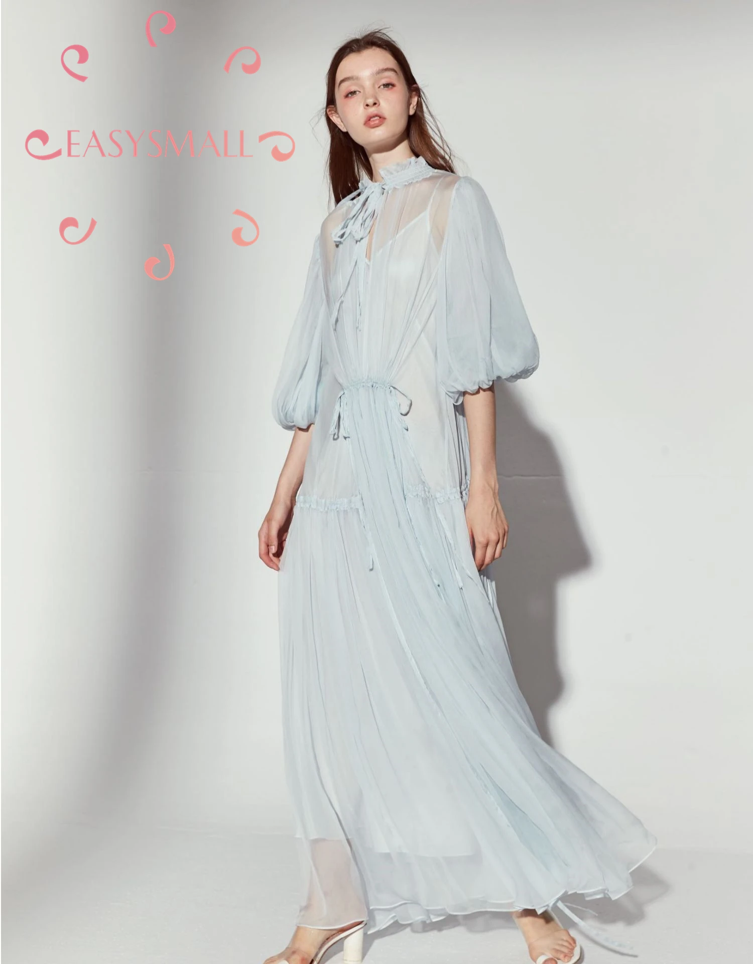 EASYSMALL for love lemon, женское весеннее платье, модное, синее, высокого класса, Vestidos, вечерние, повседневные, с высокой талией, с длинным рукавом, платья