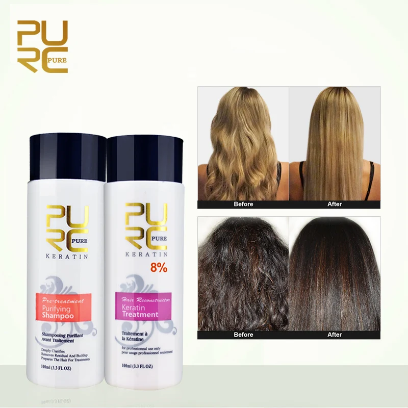PURC 8% формальдегид кератин и очищающий шампунь набор лучшие продукты по уходу за волосами Горячая выпрямление волос лечение