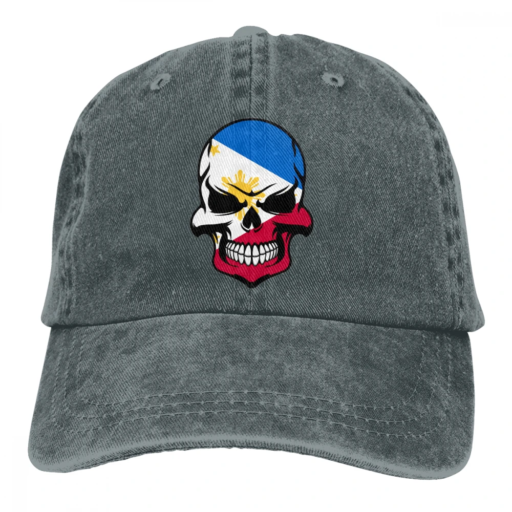 Filipino флаг череп Casquette черный унисекс Мужские Женские джинсовые бейсболка с ремешком кепки Регулируемый Гольф папа шляпа