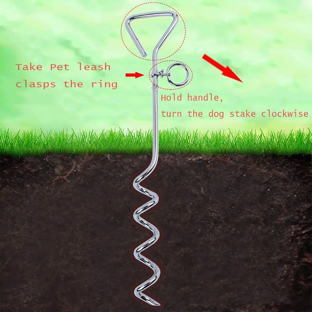 new Pet Pile Dog Hitch 16inch Metal Spiral Anchor Tie-out With Ring Cork Screw Pet Supplies Dog Pets Traction Rope Fixed Pile