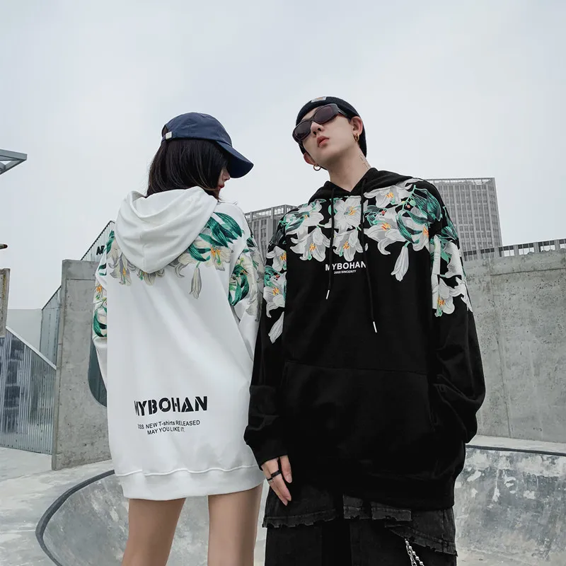 Plegie толстовки с цветочным принтом Фламинго уличная Толстовка Harajuku Хип Хоп хипстер Повседневный негабаритный пуловер Толстовка Топы