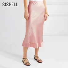 SISPELL/Корейская Розовая атласная Женская юбка с высокой талией, Свободные повседневные Юбки-миди в стиле OL, Женская Осенняя мода, новая одежда