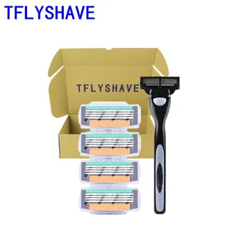 

TFLYSHAVE Men Shaving Razor Blade 4 Layers Blade Replaceable Blade 1pcs Holder 4pcs Blades Gentle and Painless Stainless Steel