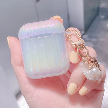 

Laser stripes hard case for Apple Airpods Pro 1 2 case protective cover Bluetooth Wireless Earphone Case with Pearl pendant