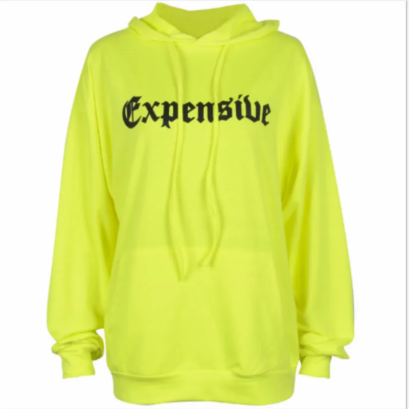 Fluorescent green Модные женские осенние K-поп свитшоты толстовки с капюшоном с буквенным принтом повседневные флуоресцентные зеленые Топы - Цвет: Fluorescent green
