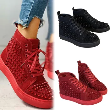 

2019 Solid Studded Eyelet Sneaker Lace-up Casual Flat Martin Boots for Women M88