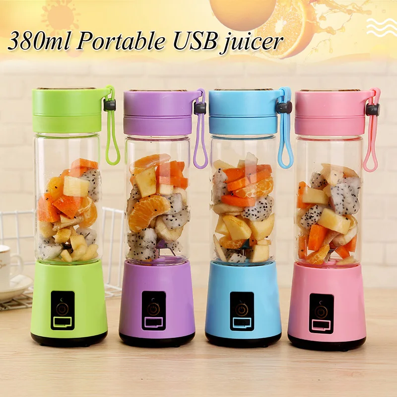 4 Colors 380ml USB Electric Fruit Juicer Handheld Smoothie Maker Blender  Rechargeable Mini Portable Juice Cup Water Bottle