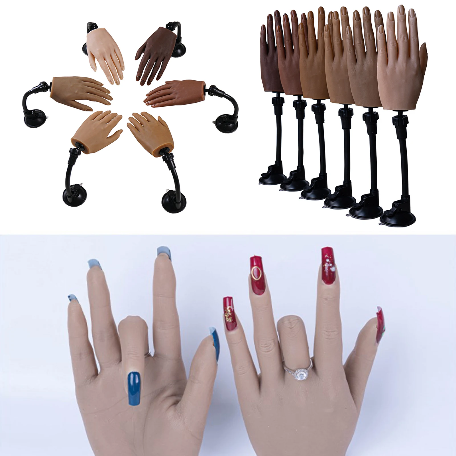 Silicone Nail Art Training Hand with Bracket Flexible Bendable Fake